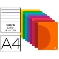 CADERNO AGRAFADO LIDERPAPEL 360 CAPA DE PLASTICO DIN A4 48 F 90 GR PAUTADO COM DUPLA MARGEM CORES SORTIDAS